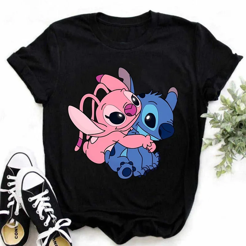 Kawaii Cartoon Women T-shirt Cute Stitch Print Short Sleeve T Shirt Summer Casual Print Tee Female Top Funny Graphic Clothing