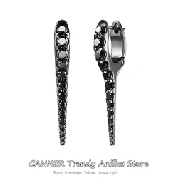 CANNER Punk Spike Black Zircon Rivet Hoop Earrings For Women 925 Sterling Silver Huggie Earrings Piercing Jewelry Accessories