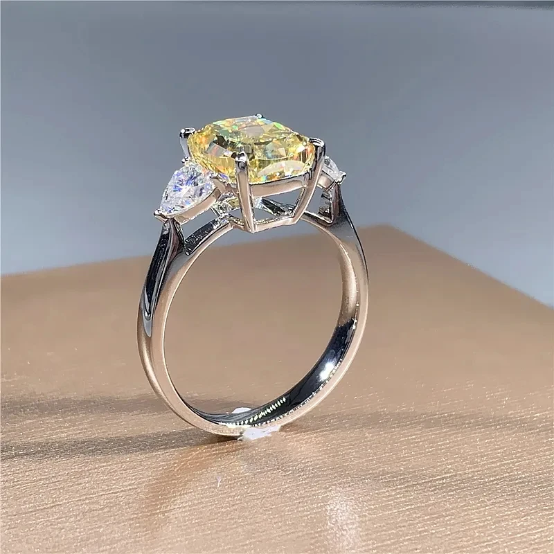 Solid Au585 14K White Gold Ring  Cushion 3 Carat Real D VVS1  Yellow Moissanite Diamonds Ring  Wedding Party Engagement birthday