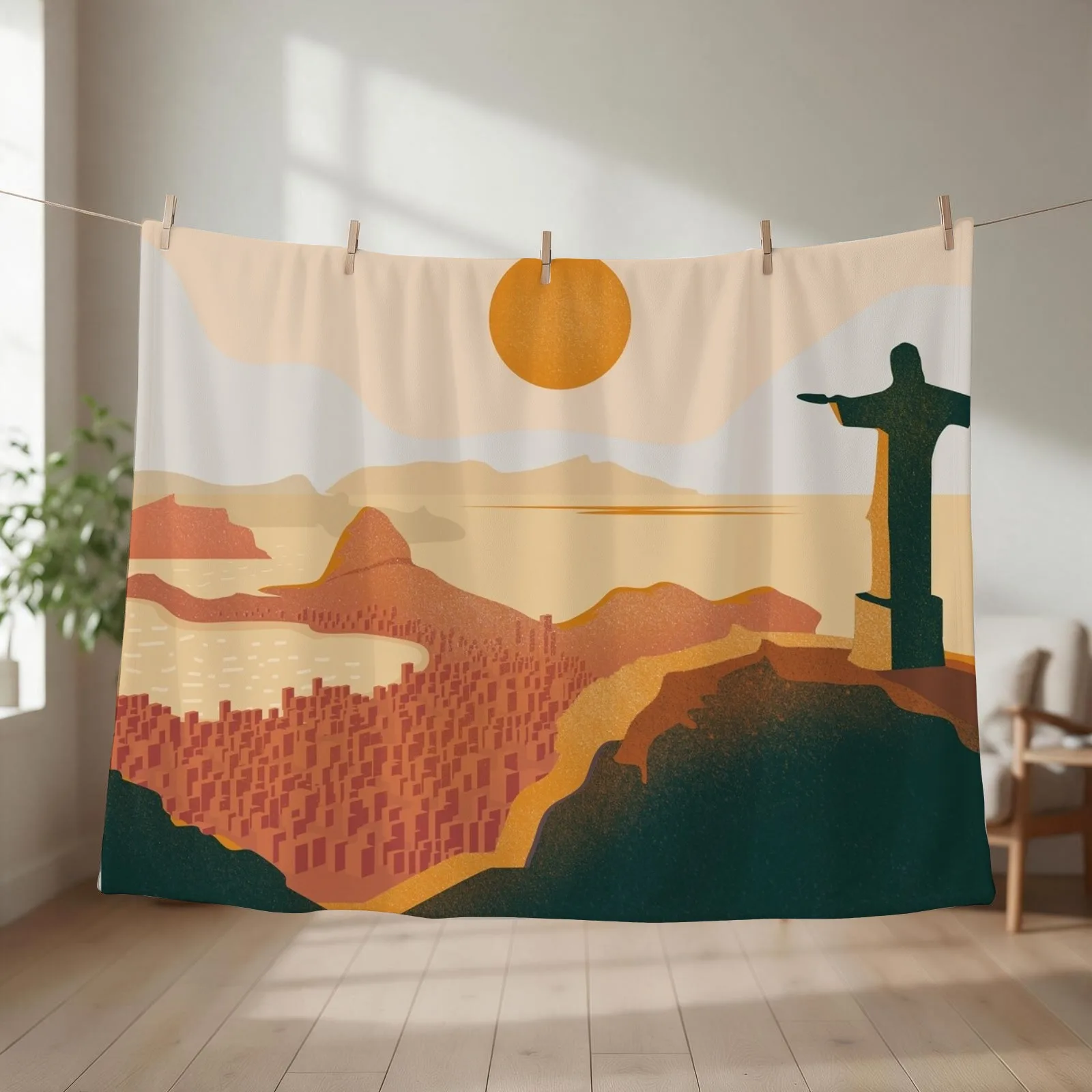 Rio de janeiro vintage travel poster Throw Blanket couch cozy soft plush fuzzy picnic outdoor blanket