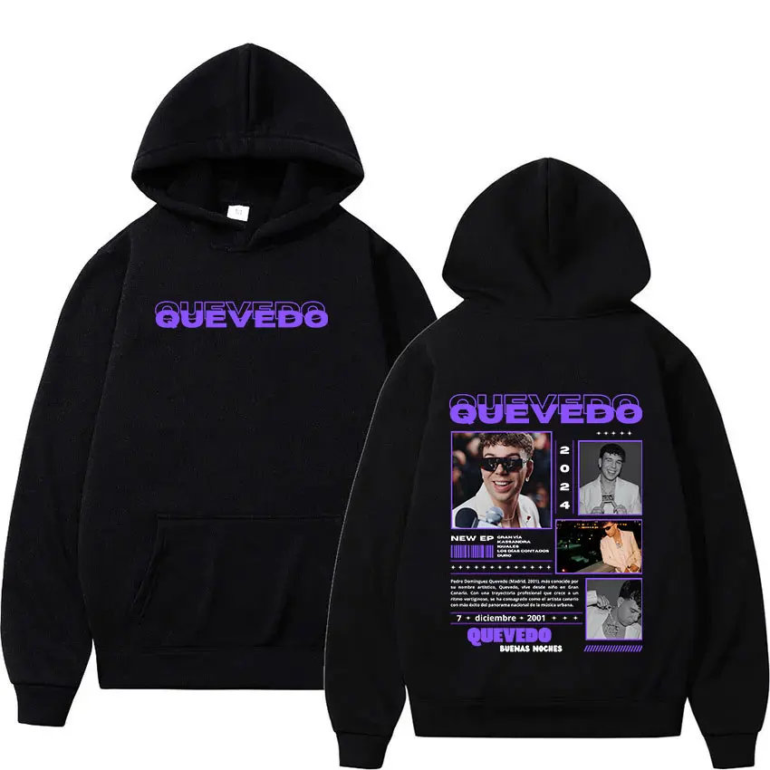 Rapper quevedo buenas noches tour 2024 novo moletom com capuz das mulheres dos homens hip hop moda retro oversized moletom homem pulôver streetwear