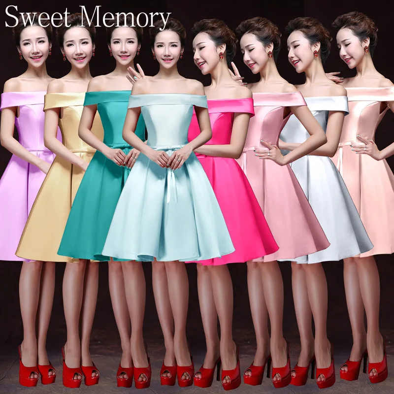 

N1186 Short Bridesmaid Dress Formal Gown Sweet Memory A-Line Fashion Girls Women Clothing Boat Neck Satin Wedding Guest Dresses