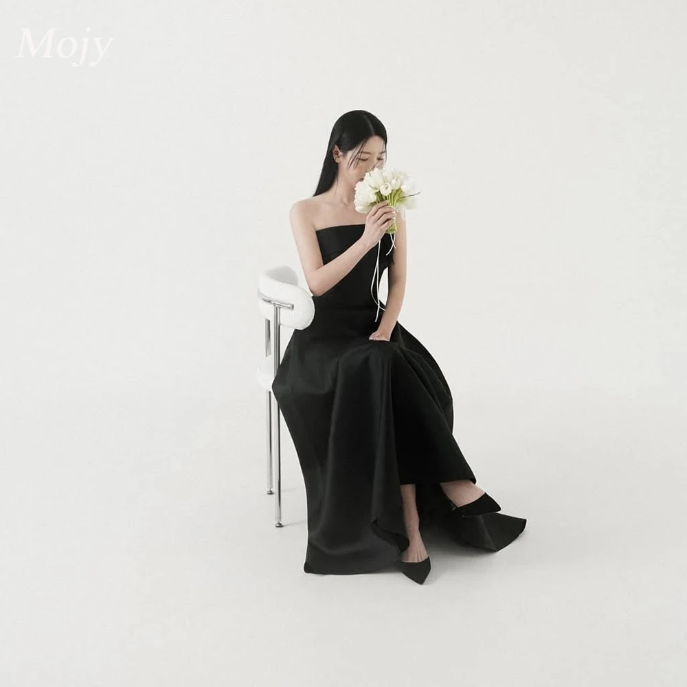 

Mojy Classic Black 웨딩드레스 Sexy Strapless Satin Wedding Dresses Elegant Floor-length A-line Simple Bridal Dress Customized