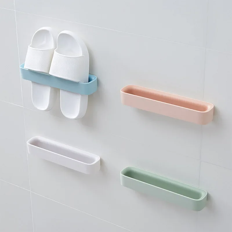 

Bathroom Slipper Shelf Punch Free Wall Mount Shoes Hanger Rack Towel Storage Shelf Space Saving Shelves Bathroom Accessories