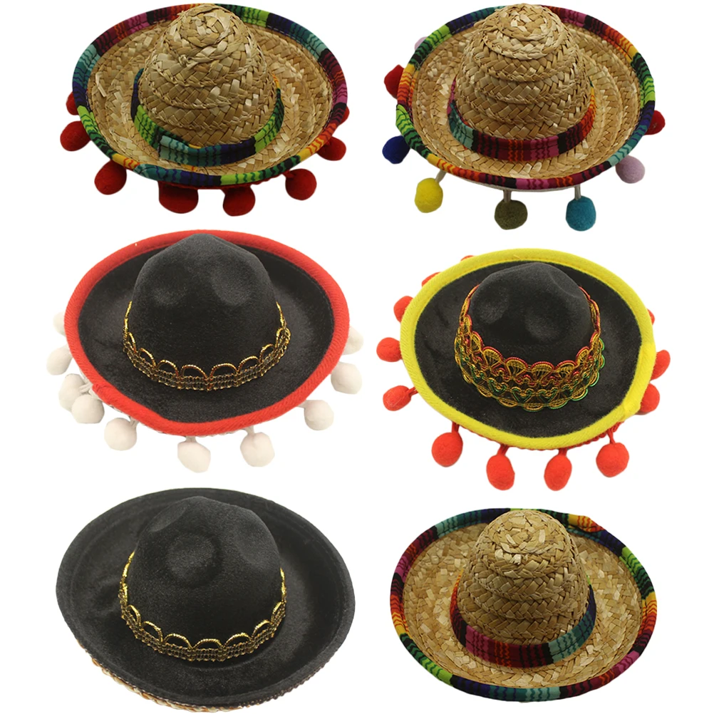

6Pcs Mexican Hats Stylish Polyester Headbands for Mexican Sombrero Headband Fiesta Party Women Carnival Holiday Decorations