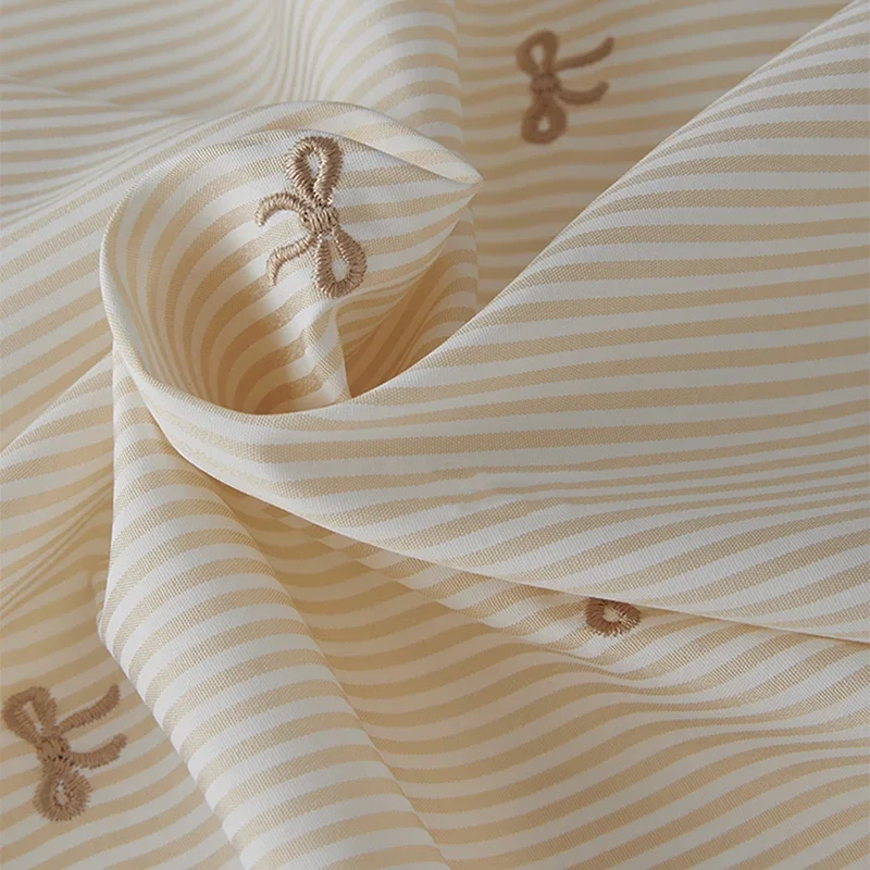 Vestido camisero de tela a rayas con bordado de lazo, ropa para niños, tela de costura artesanal, anillo para el pelo del intestino grueso, tela hecha a mano de 1x1,45 m