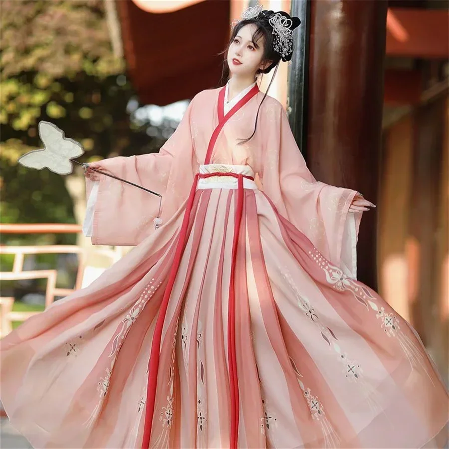 

Женское традиционное китайское платье Hanfu 2024, сценическое танцевальное платье, женский костюм феи для косплея, синий, розовый, элегантная одежда принцессы Hanfu