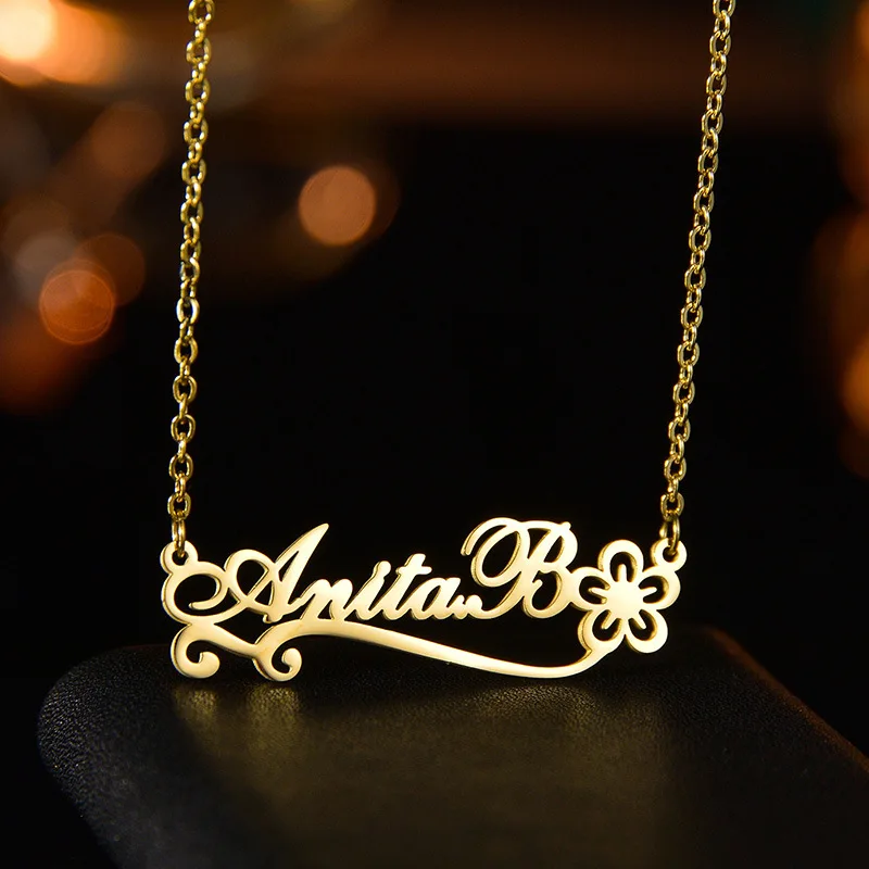 Name Necklace Custom English Name Necklace Fashion Name Dancer Heart Jewelery Stainless Steel Necklace Pendant Gold Necklaces