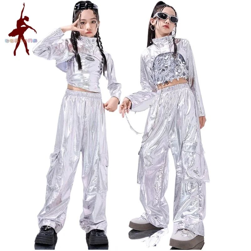 

Hip Hop Clothes For Girls Silver Suit Sequin Crop Tops Pants Jazz Dance Performance Costume Stage Competition Clothing