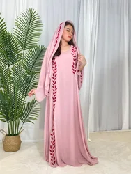 Abaya musulmana con cuello redondo para mujer, túnica larga árabe de Dubái, Abayas bordadas de Marruecos, pañuelo para la cabeza de Turquía, precioso y suelto