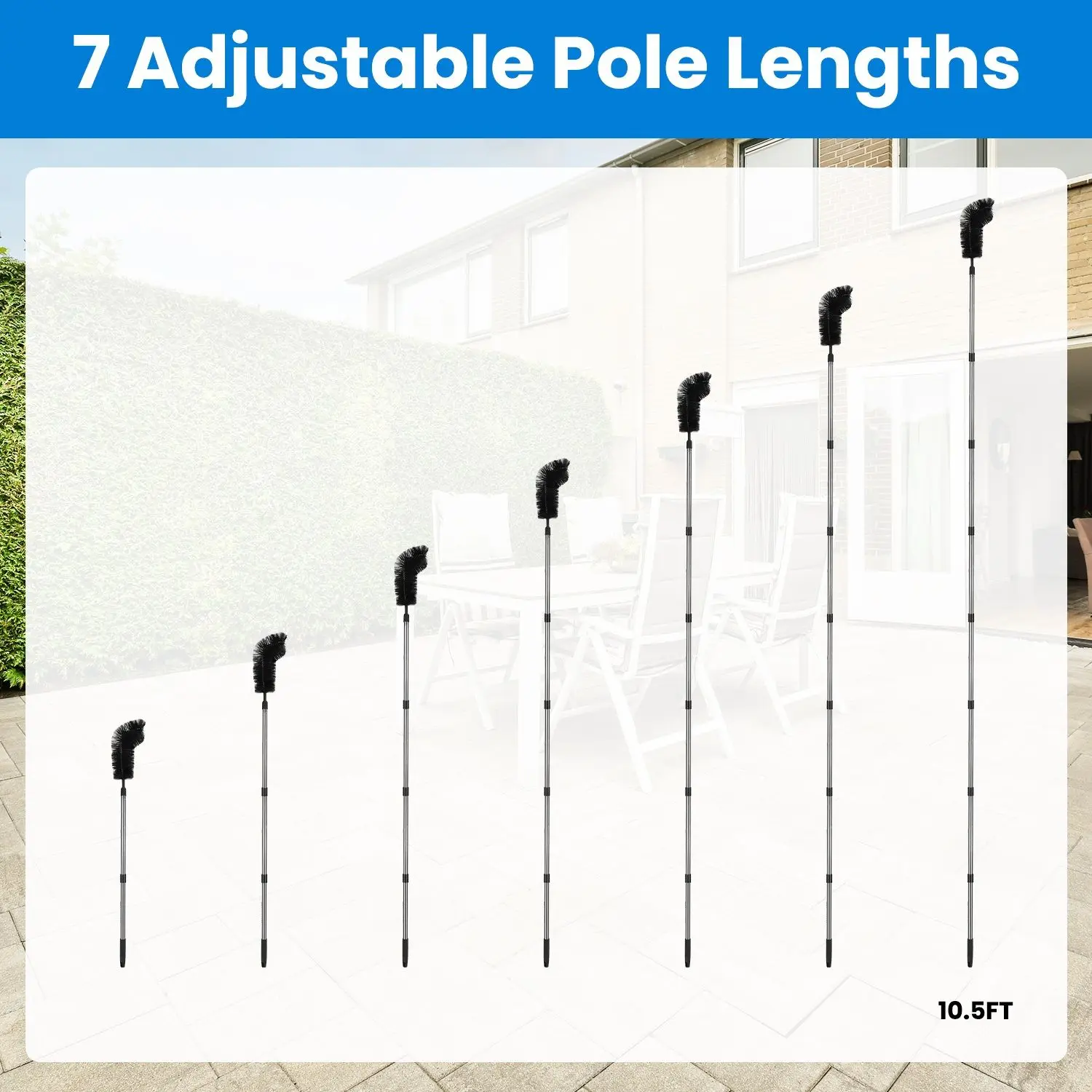 10.5FT Gutter Cleaning Brush With Telescoping Handle Rain Gutter Cleaner Extendable Gutter Cleaning Tool From The Ground with 2 Angled Brushes Anti-slip Gloves Goggles GPCT5351