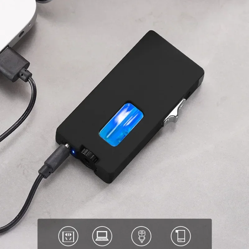 Ultra Wide Open Fire Seven Hole Outlet Butane Gas Lighter LED Visible Gas Window Gravity Sensing Shake Ignition Electric Lighter