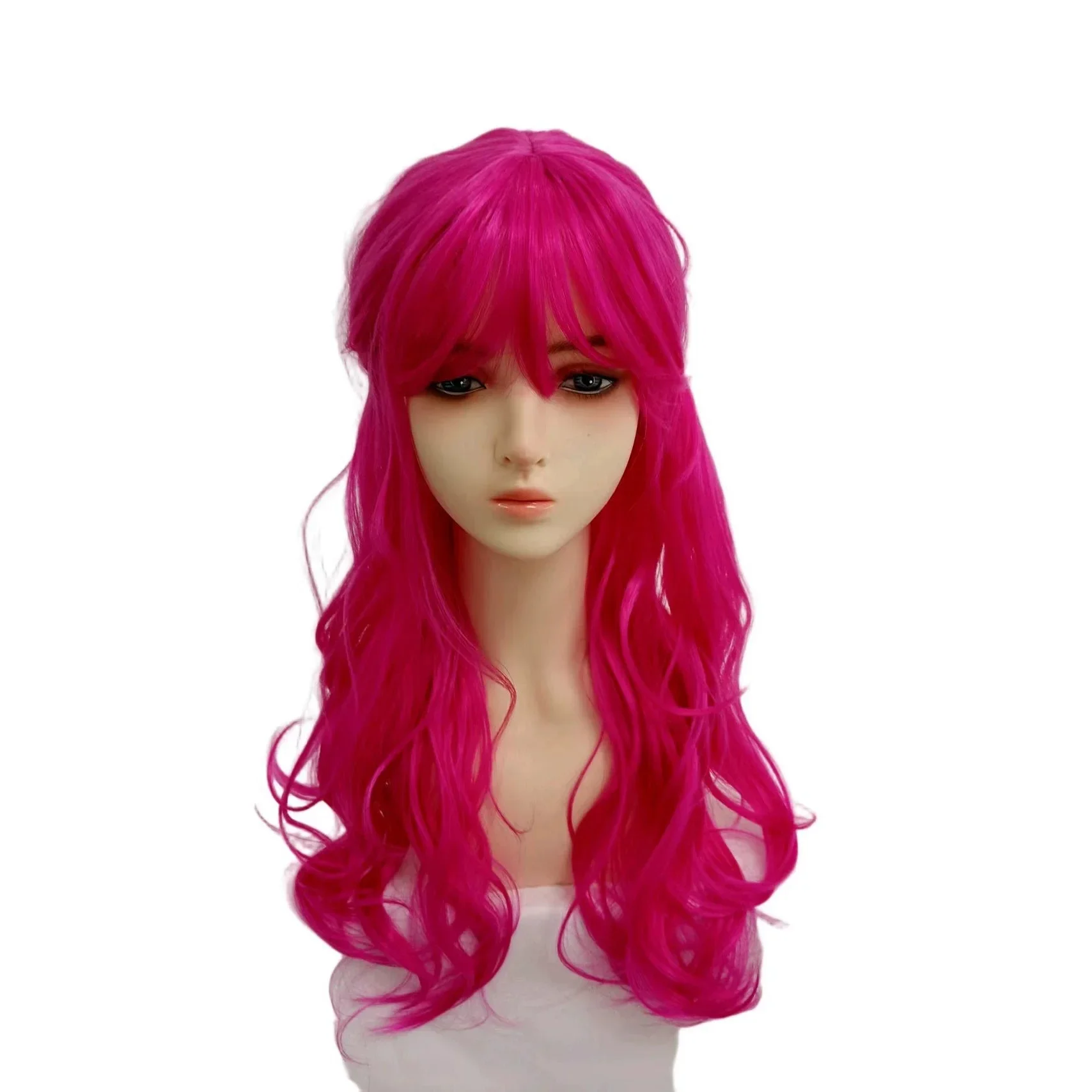 Pink Long Wavy Synthetic Cosplay Wig Bangs Half Up Half Down Heat Resistant Hair Wig Adult Women Anime Role Play Halloween Party - view 6