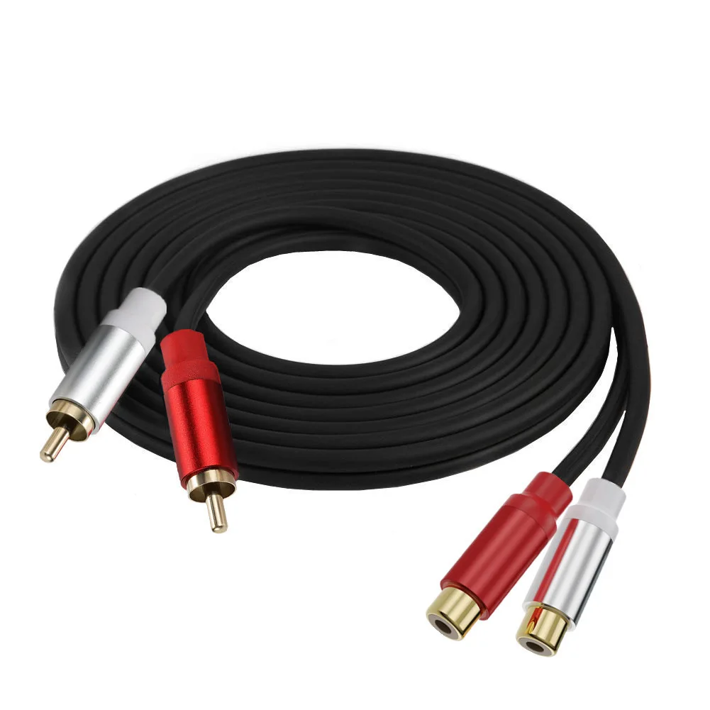 RCA Male to 2 Two RCA Female Audio Video Cable Line Metal shell Gold Plated two RCA Male/Male Video Audio Cord Wire Line