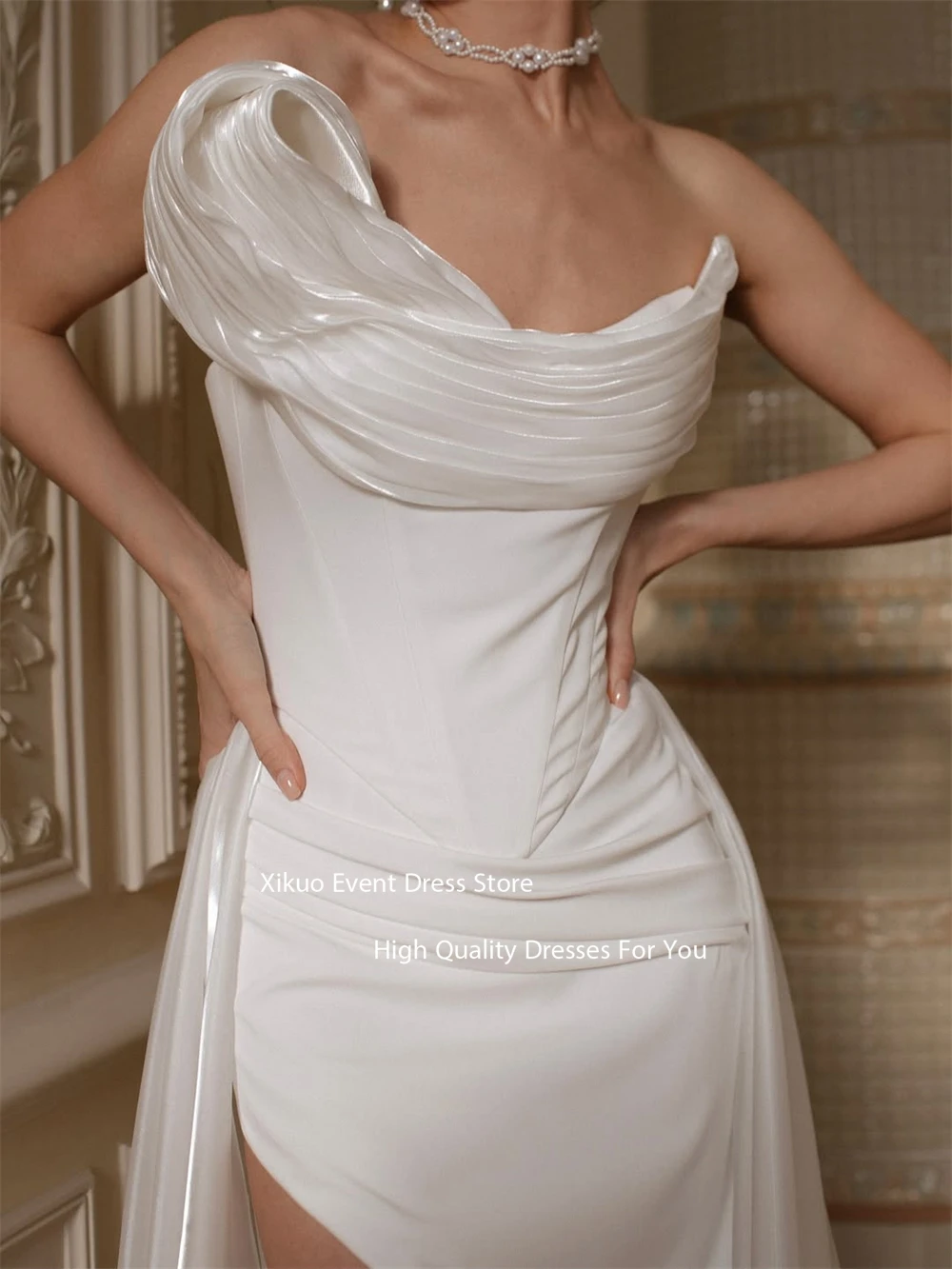 Xikuo-Vestido De Novia asimétrico hasta el suelo, Espalda descubierta, hombros descubiertos, personalizado