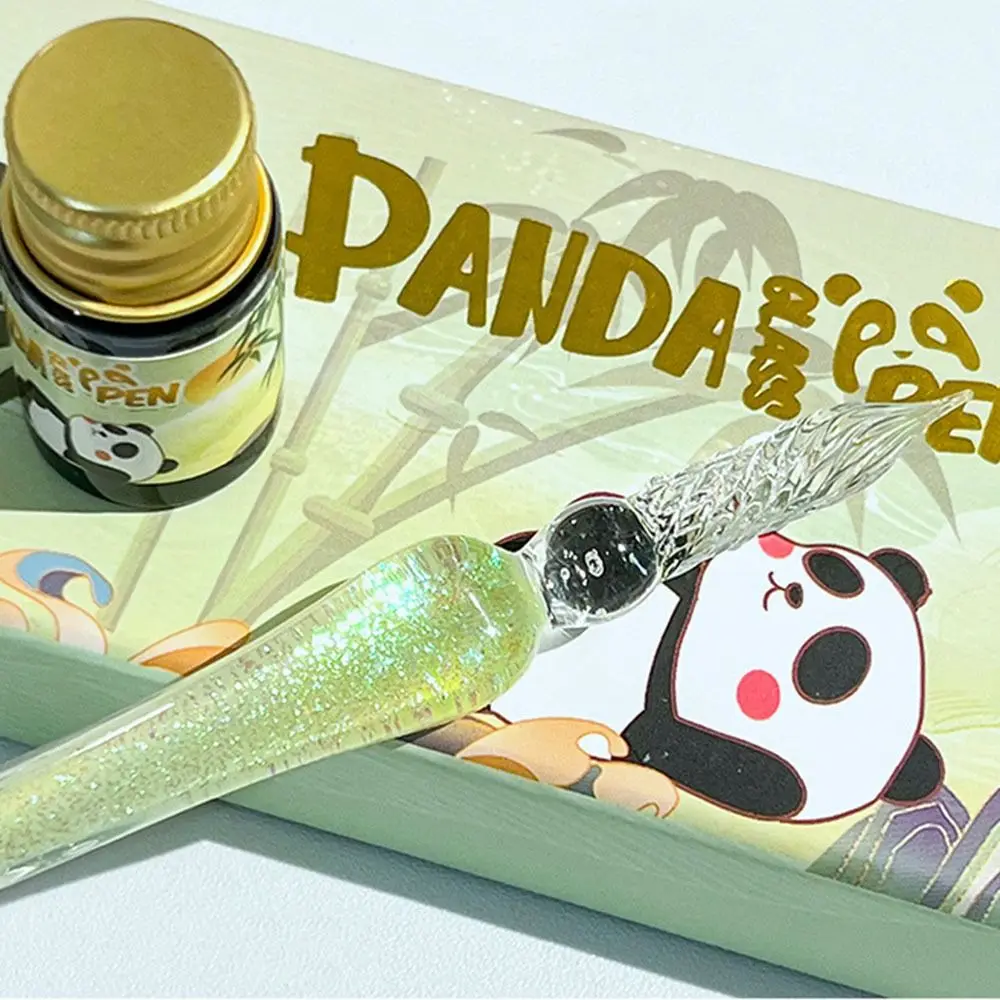 China-Chic Panda Series Glass Dip Pen Stationery Fountain Pens with Ink Signature Dipped Pen Transparent Writing Pen