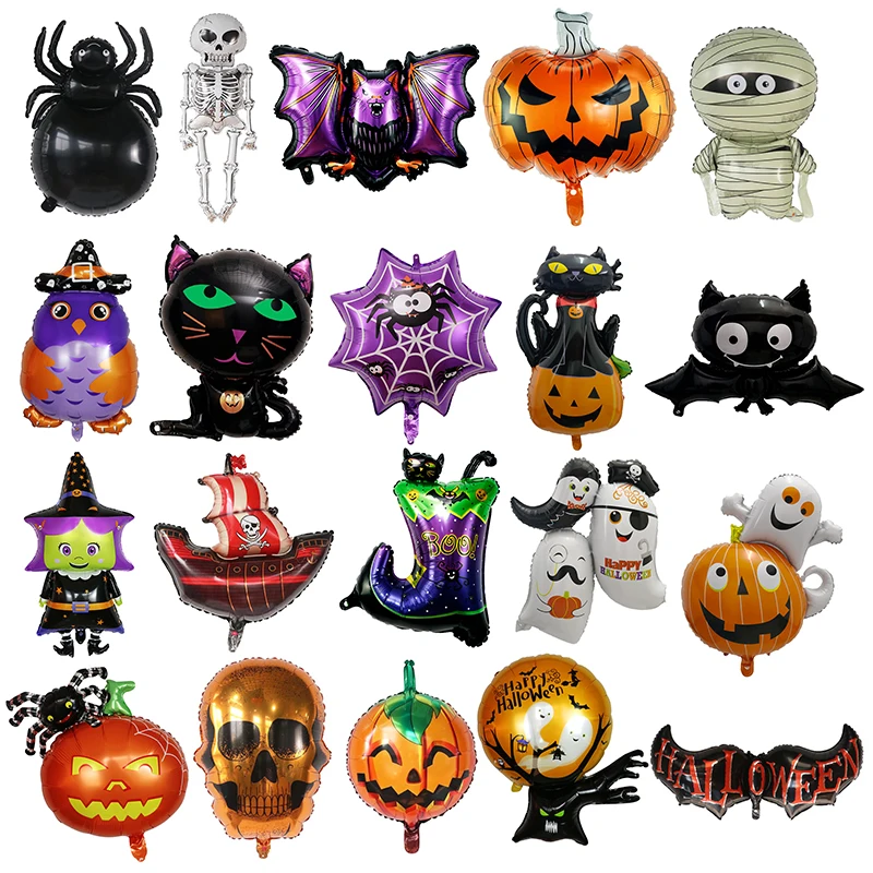 Globos de fantasma de calabaza para Halloween, decoración de Halloween, Globos de aluminio de araña, Globos de murciélago, suministros para fiesta de Halloween, juguete inflable para niños