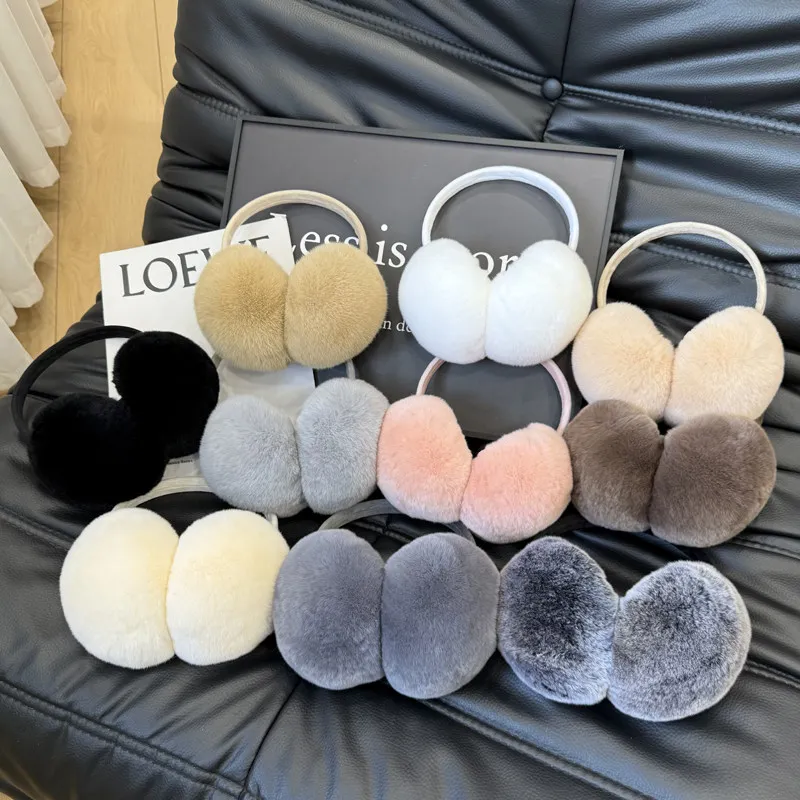 Women's Rex Rabbit Fur Earmuffs Fashion Ear Protection Thickened And Keep Warm Earmuffs Ear Muffs For Outdoor Ski City Stroll
