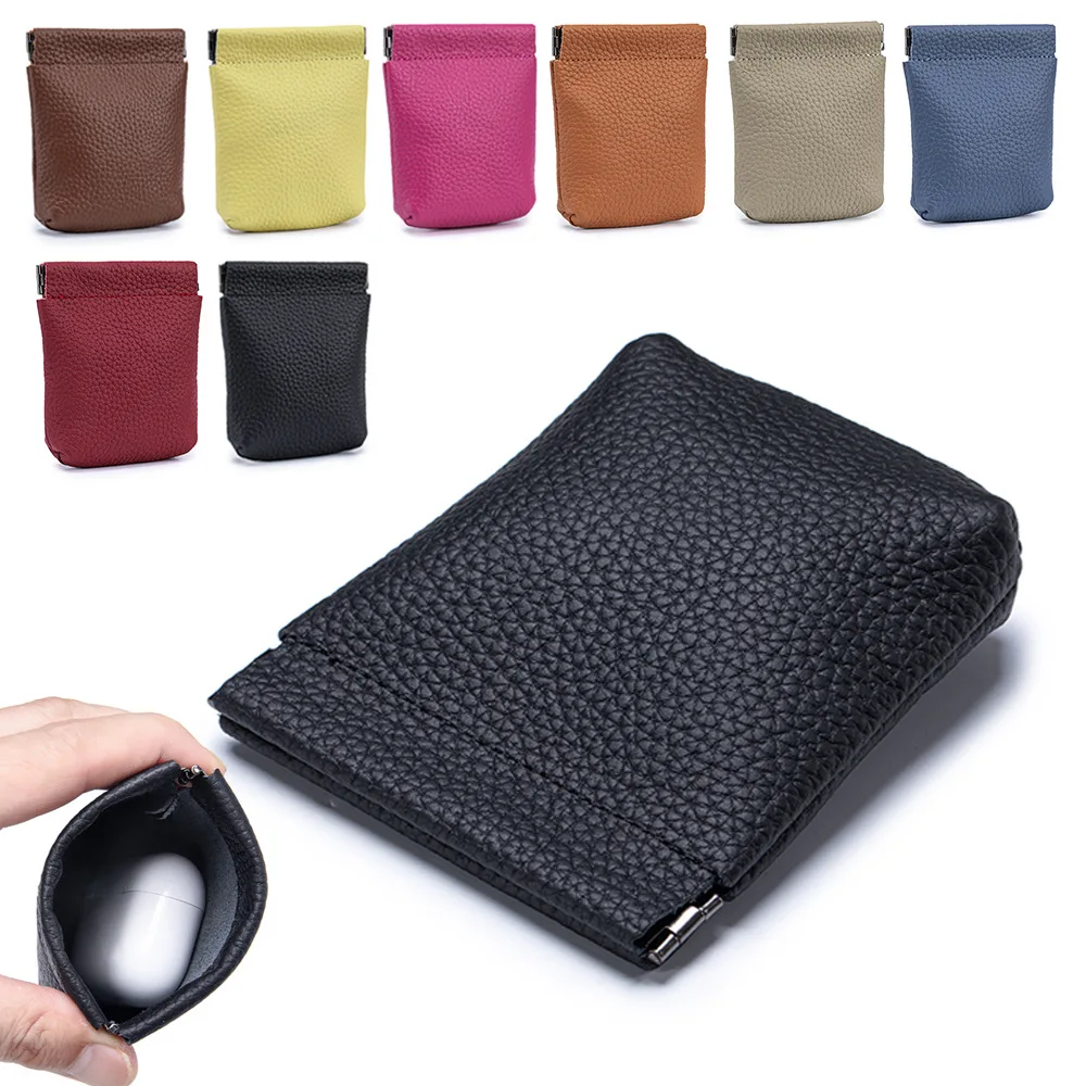 Japanese Style Women's Mini Bag Lychee Pattern Cowhide Coin Purse Automatic Closure Storage Bag New Portable Lipstick Bag