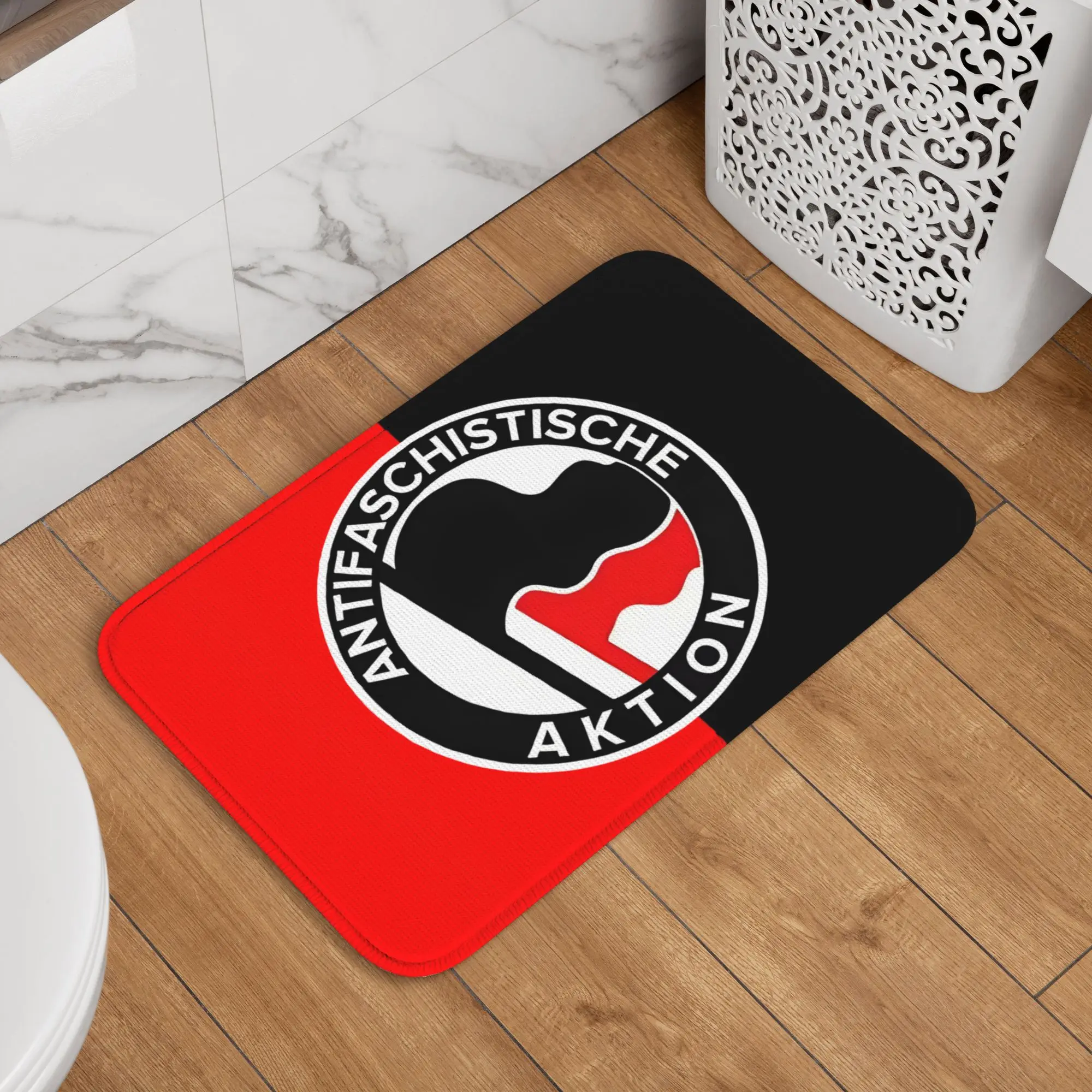 Antifa Scist Action Anti Racism Flag  Front Door Mat Anti-Slip Indoor Waterproof  Doormat Kitchen Balcony Entrance Rug Carpet