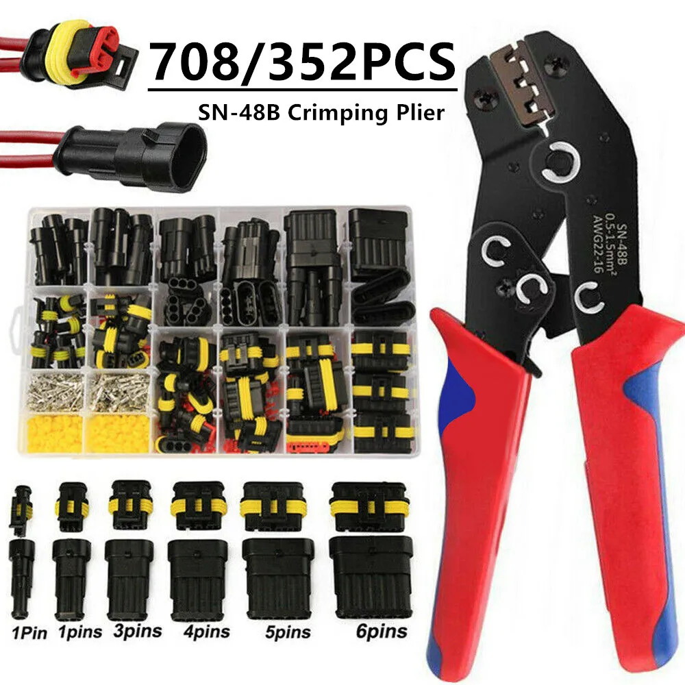 708/352PCS Waterproof Car Electrical Wire Connector Plug 1/2/3/4/5/6 Pin Motocycle Truck Harness SN-48B crimping pliers