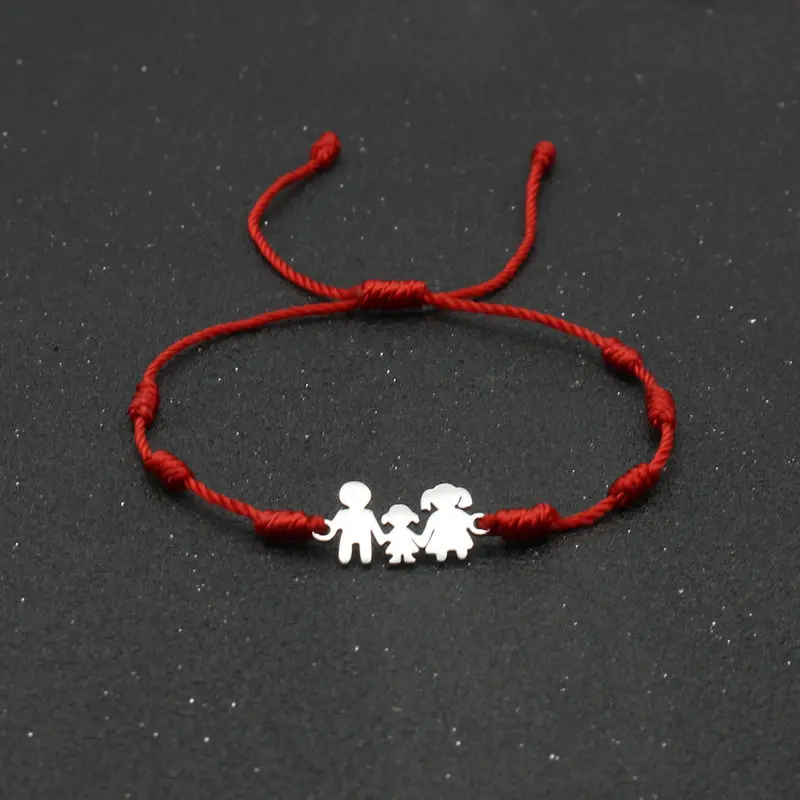 7 Knots Red String Bracelet Unisex Stainless Steel Family Dad Mom Daughter Charm Bracelets for Women Men Luck Amulet Jewelry