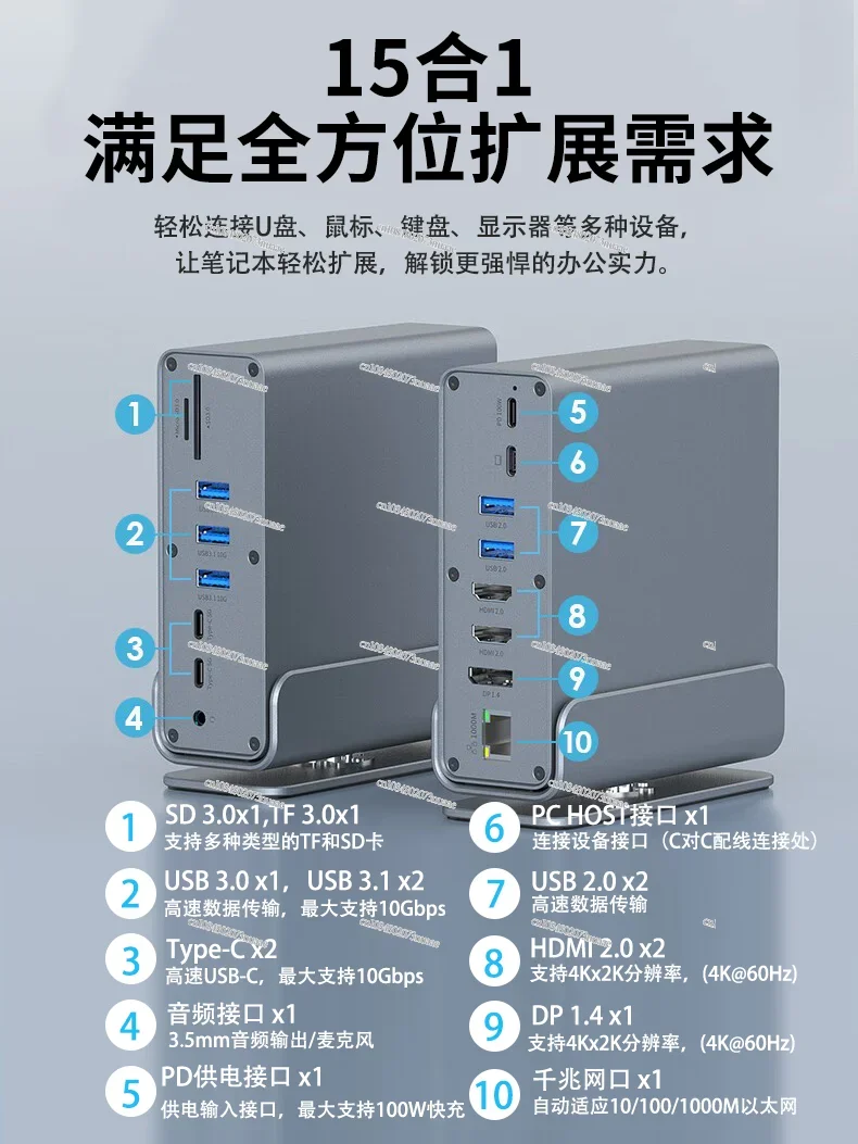 

Док-станция Type-C с гигабитным сетевым портом, HDMI, многофункциональный USB-конвертер, расширение для трех экранов на рабочем столе и ноутбуке