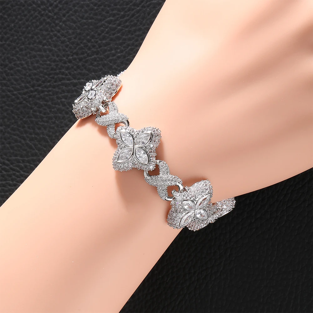 

Полностью проложенный 5A + браслет с кубическим цирконием Flower Möbius, микро-паве, цепочки на запястье, крест, модные ювелирные изделия, изысканный предмет