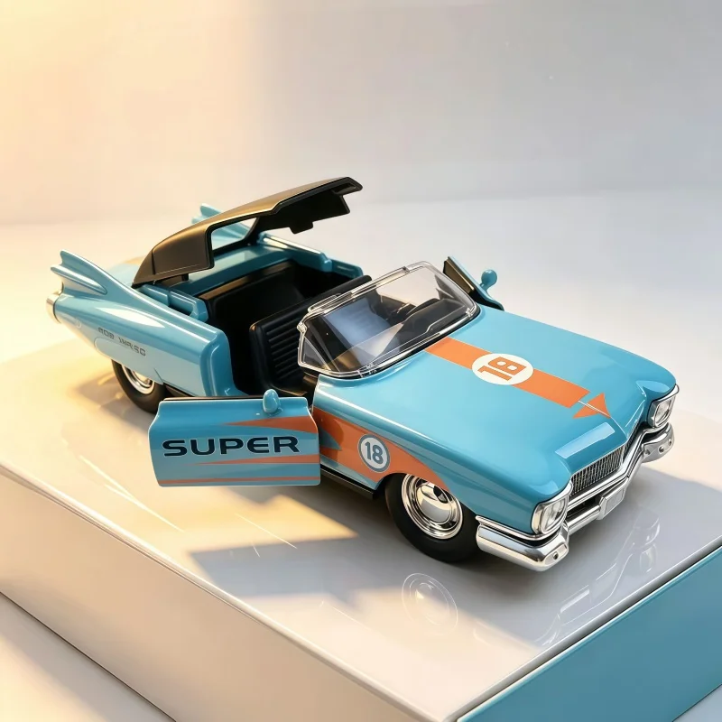 1:36 scale retro racing alloy model, classic nostalgic car toy with a pull-back and openable door design, suitable for collector
