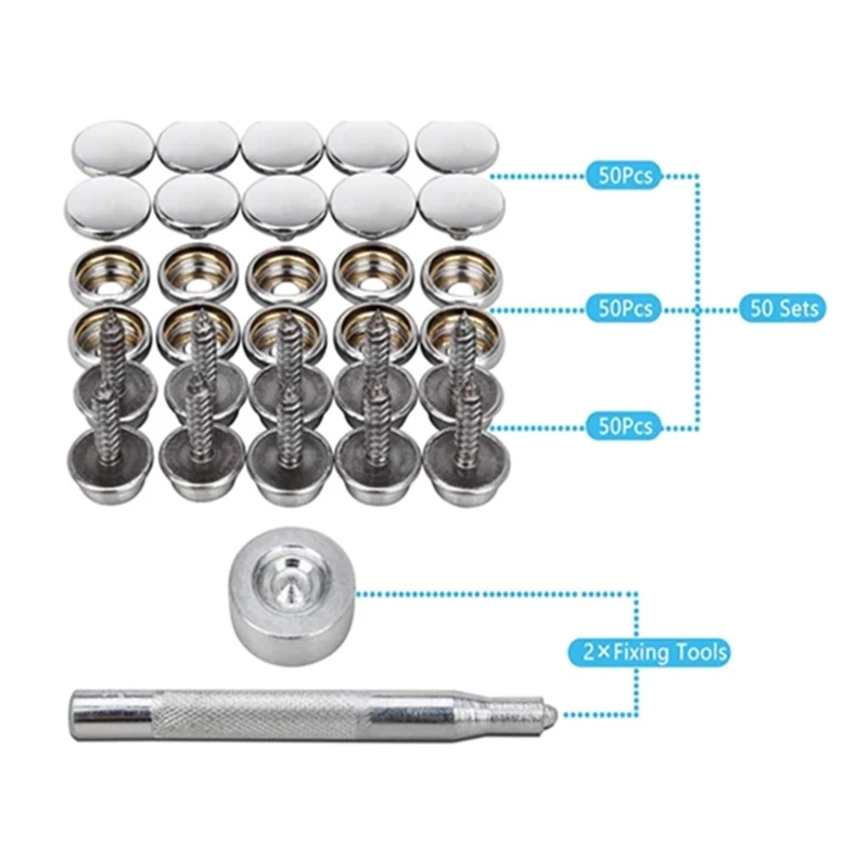 broches lona con herramienta, 150 Uds., tornillo acero inoxidable, cierre broches lona para barcos 15mm