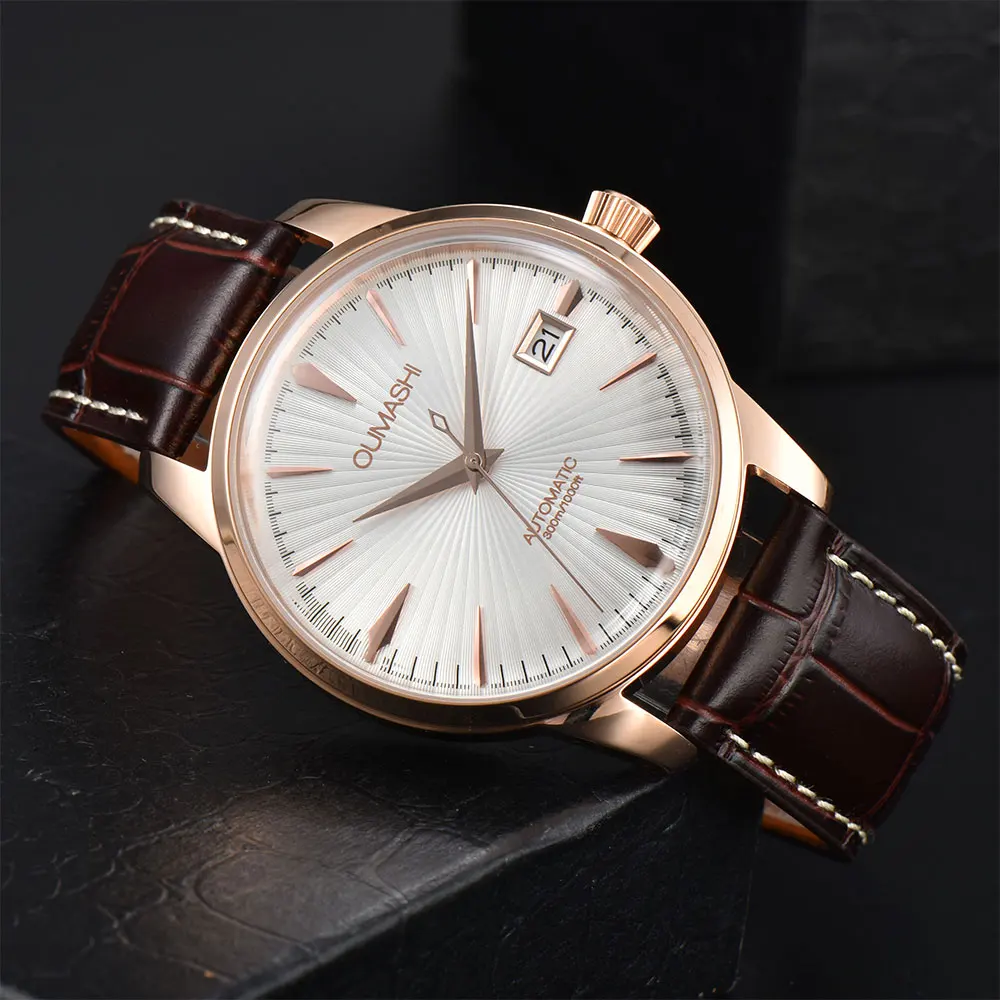 

NH35 Watch 40mm Cocktail Automatic Mechanical Watch Stainless Steel Double Dome Waterproof Case Leather Band Men Watch
