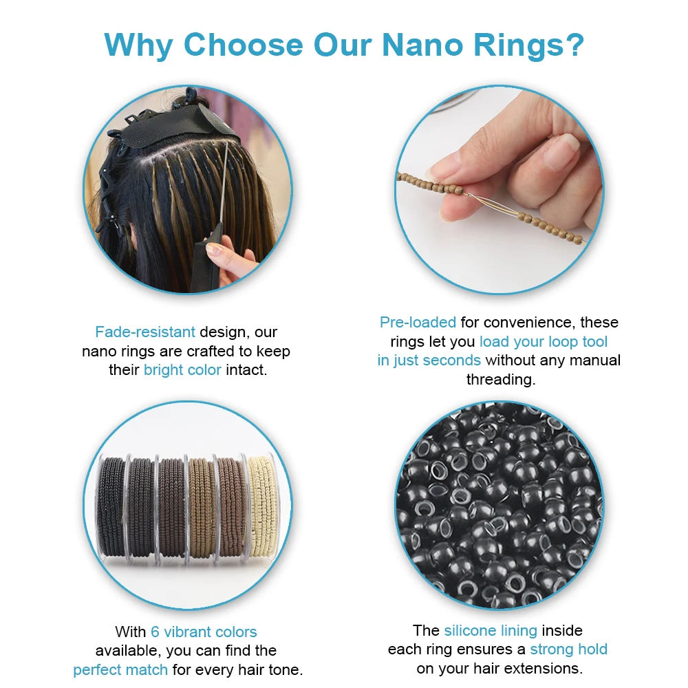 란시이 3mm 나노 구리 비즈 1000개 – 실리콘 코팅, 헤어 익스텐션용 사전 로드된 툴 휠, 다양한 색상 가능