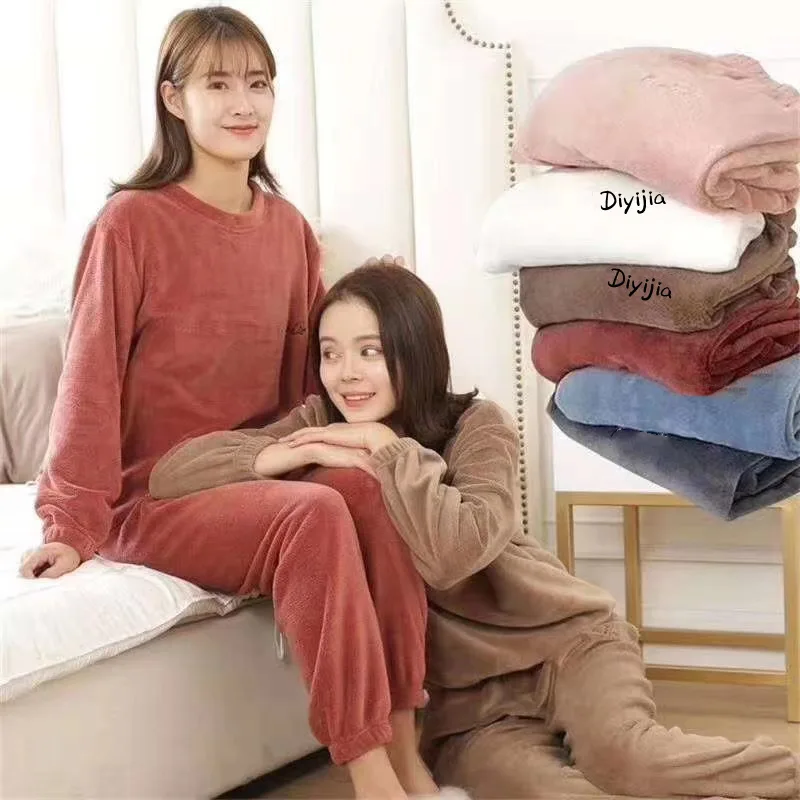 Women's warm pajamas set plus velvet multi-color optional solid color home wear set women's winter cozy lovely pajamas lady