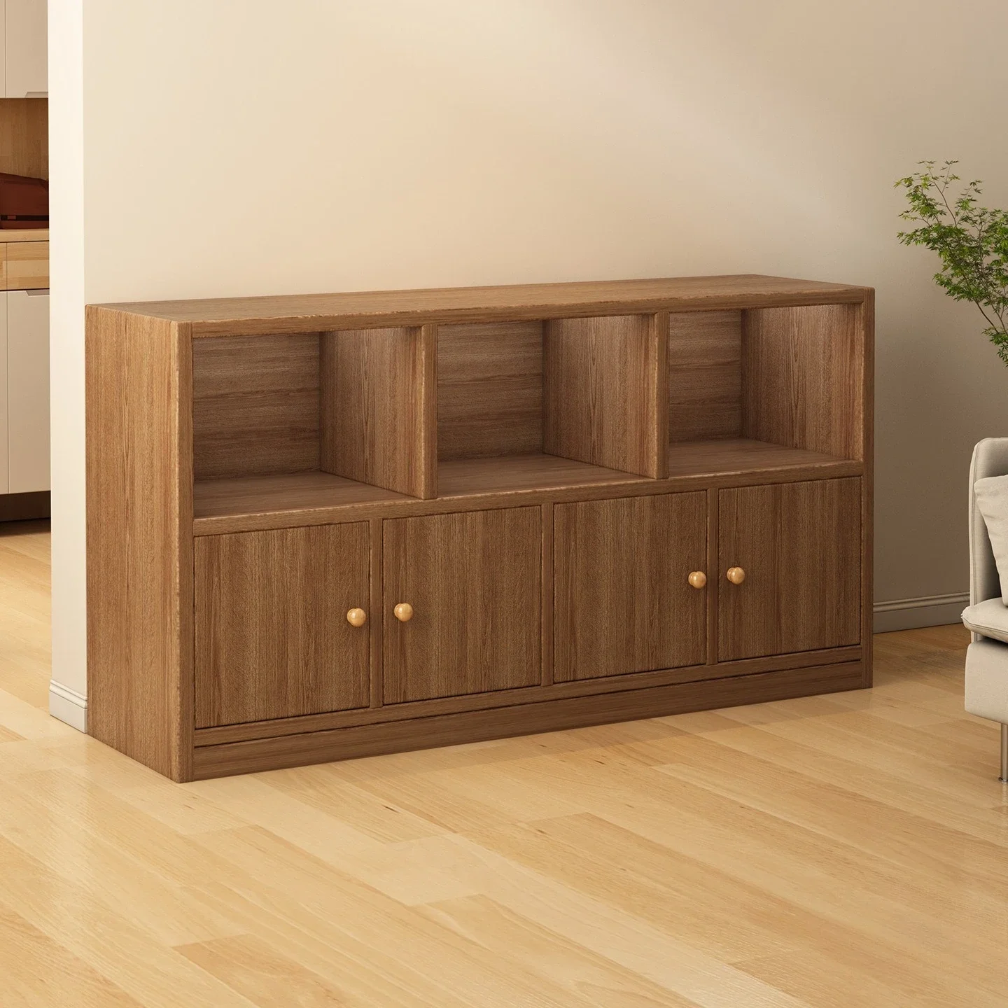 

Bookcase, medieval style, against the wall, living room, side cabinet, storage, simple Furniture