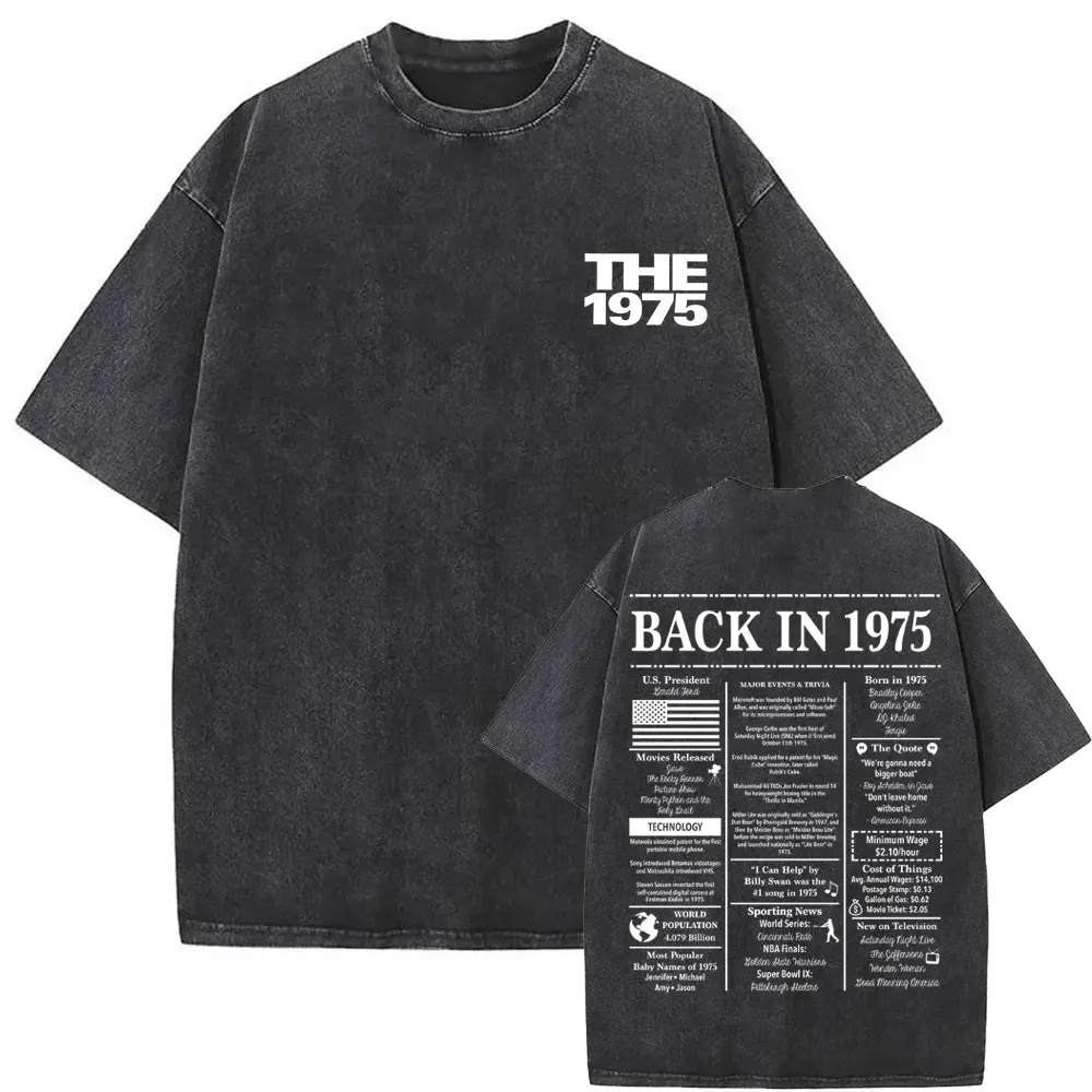 

Washed Vintage The 1975 Print T-shirt Men Women Hip Hop Fashion Rock Tshirt Men's Gothic Oversized Short Sleeve Tees Streetwear