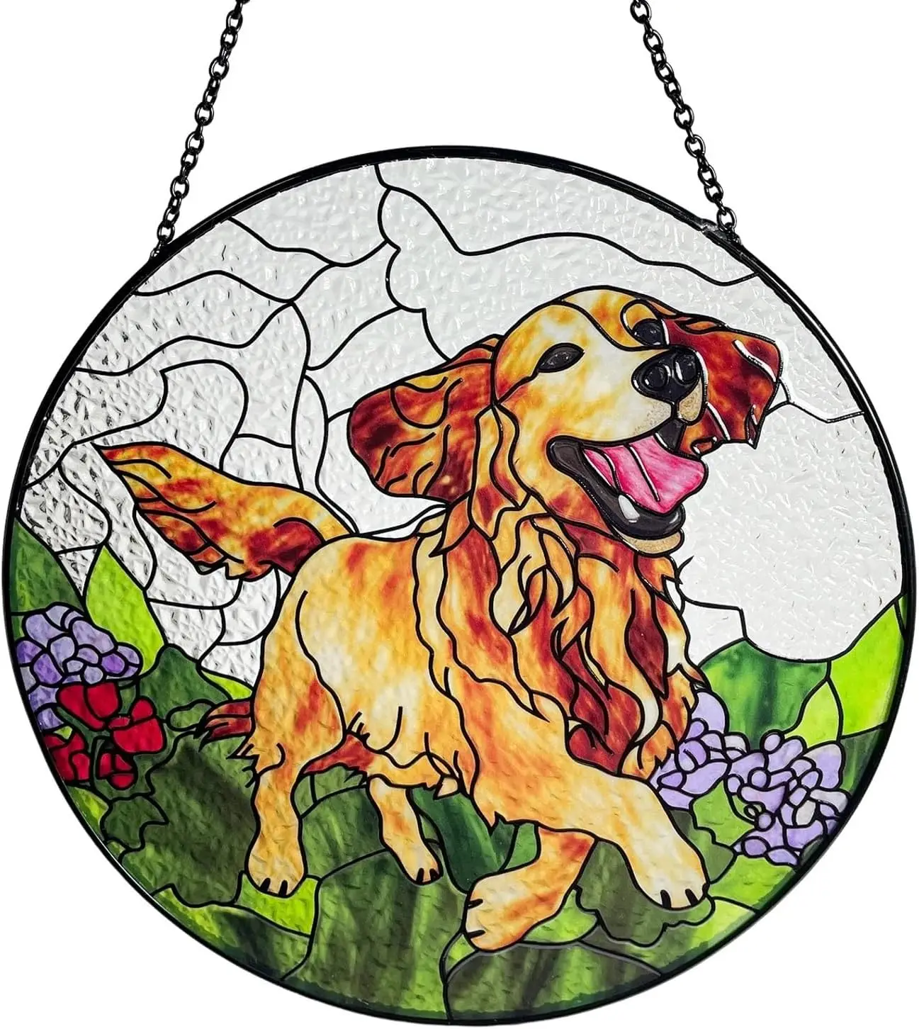 Golden Retriever Stained Glass Window Hanging - 7.8 Inch Handcrafted Glass Suncatcher, Pet Memorial Sun Catcher Gift, Home Decor