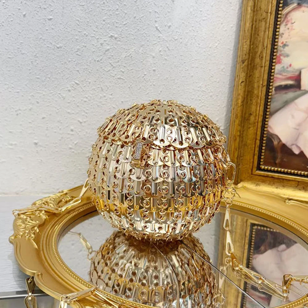 

Handmade Metal Ball Crossbody Bag Luxury Sheet Woven Shoulder Bag Round Sequins Designer Bags for Women Wedding Evening Bags NEW