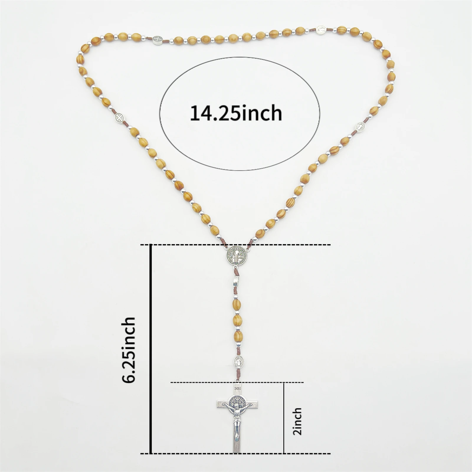 Rosaries For Men,Our Father Sacred Handmade Wood Bead Rosary Necklace with St Benedict Crucifix Cross