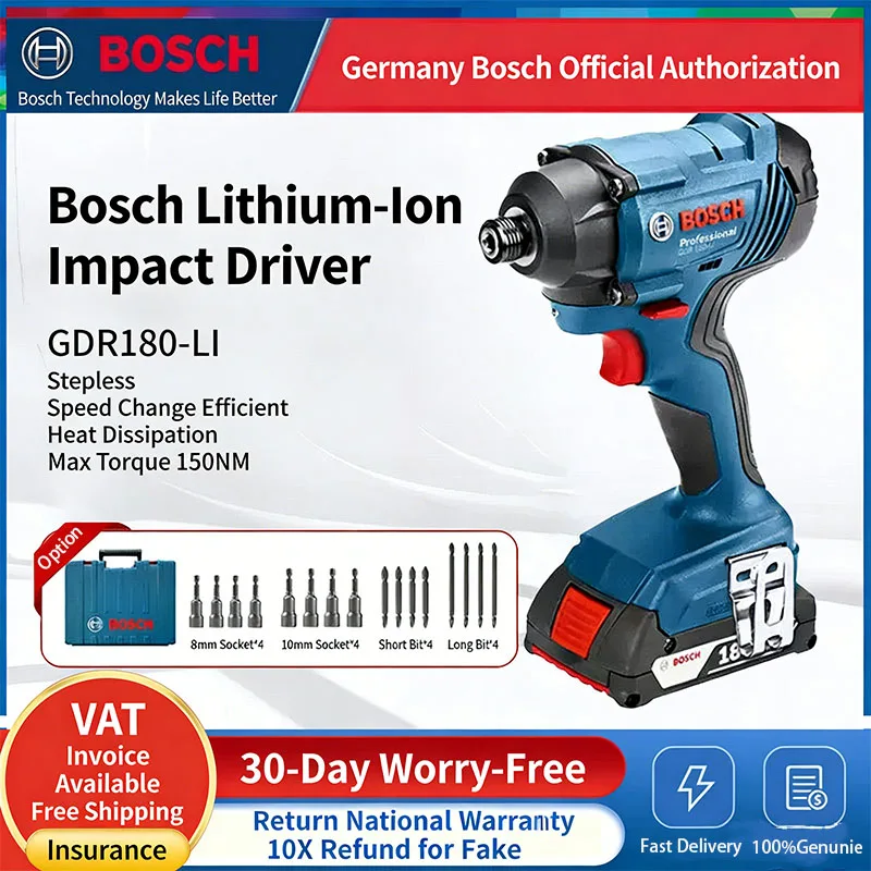 

Bosch 18V GDR180 Electric Screwdriver Lithium-Ion Impact Driver Cordless Screwdriver and Drill with High Torque Bosch GDR180