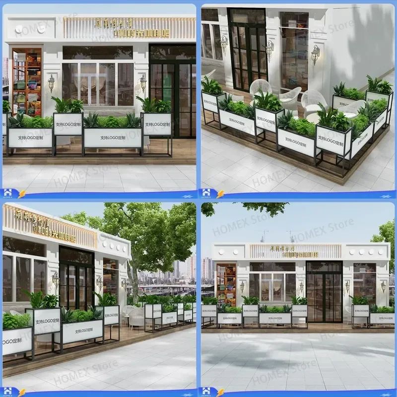 Outdoor Wrought Iron Flower Stand Rectangular Planter Box Stainless Steel Fence Partition Green Plant Holder Creative Garden