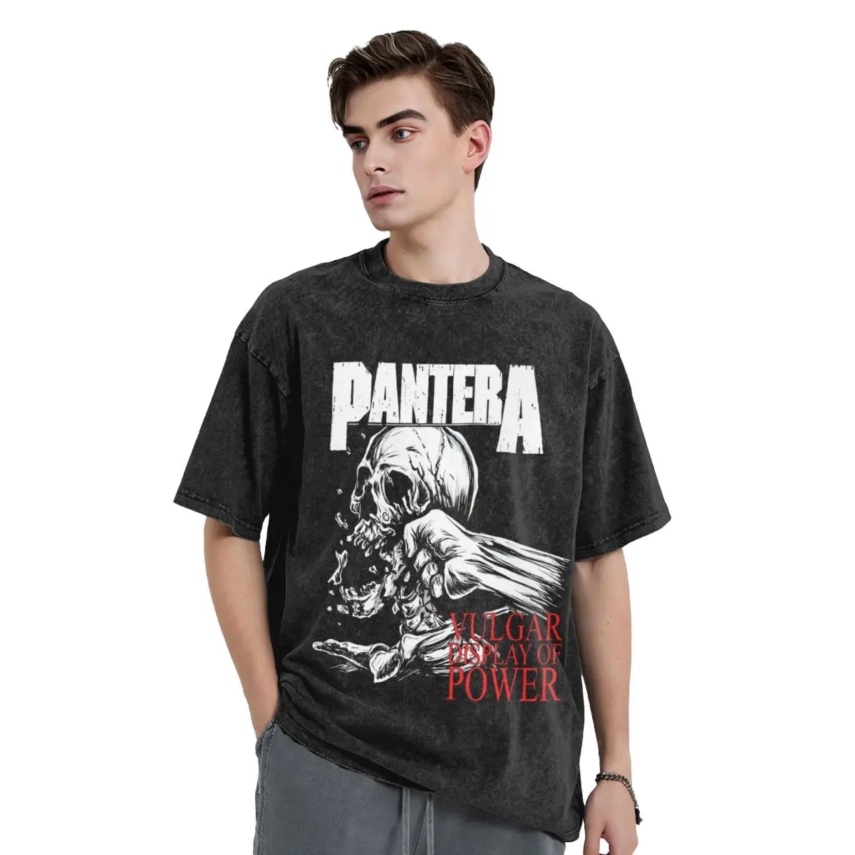 PANTERA Pandora Band woman Men Washed Hot stamping Print T-Shirt,Harajuku Cotton Tshirt Men's Summer Short Sleeve Tees