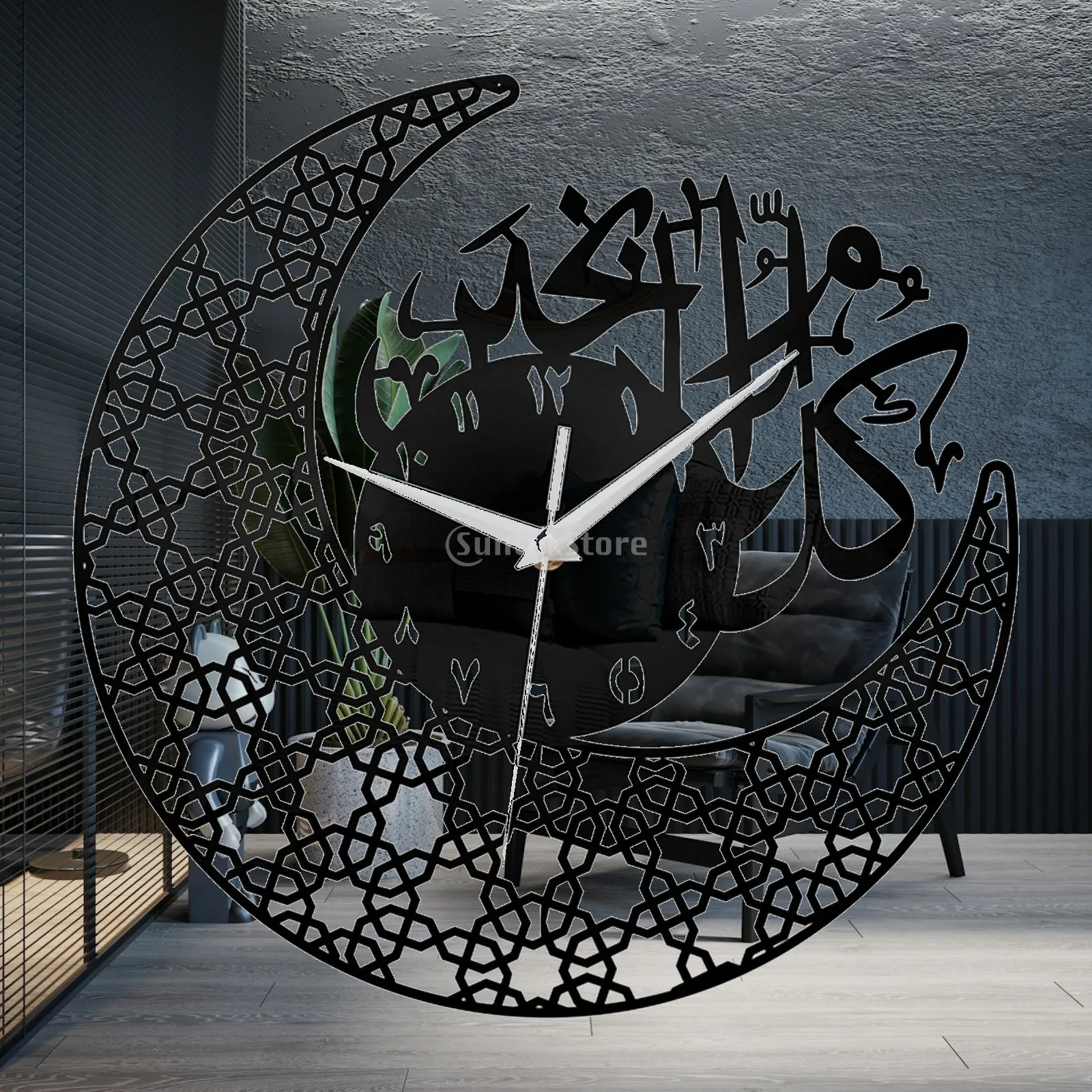 Silent Round Acrylic Wall Clock with Arabic Numbers Islamic Decorative Hanging for Ramadan Gift Living Room Wall