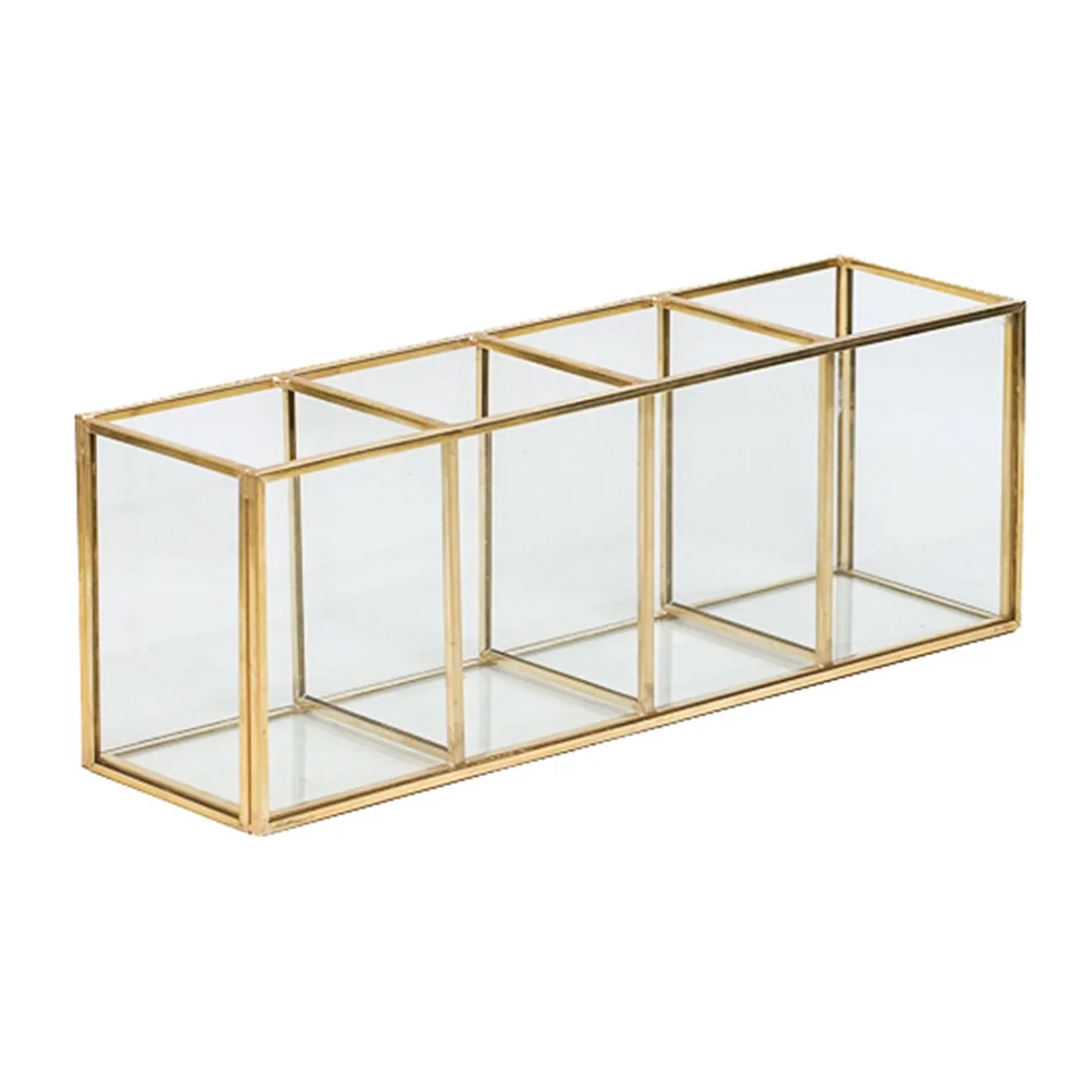 

Glass Storage Box Multi Compartments Pencil Cup Organizer Makeup Brushes Organizer Stationery Storage Box Exquisite Workmanship