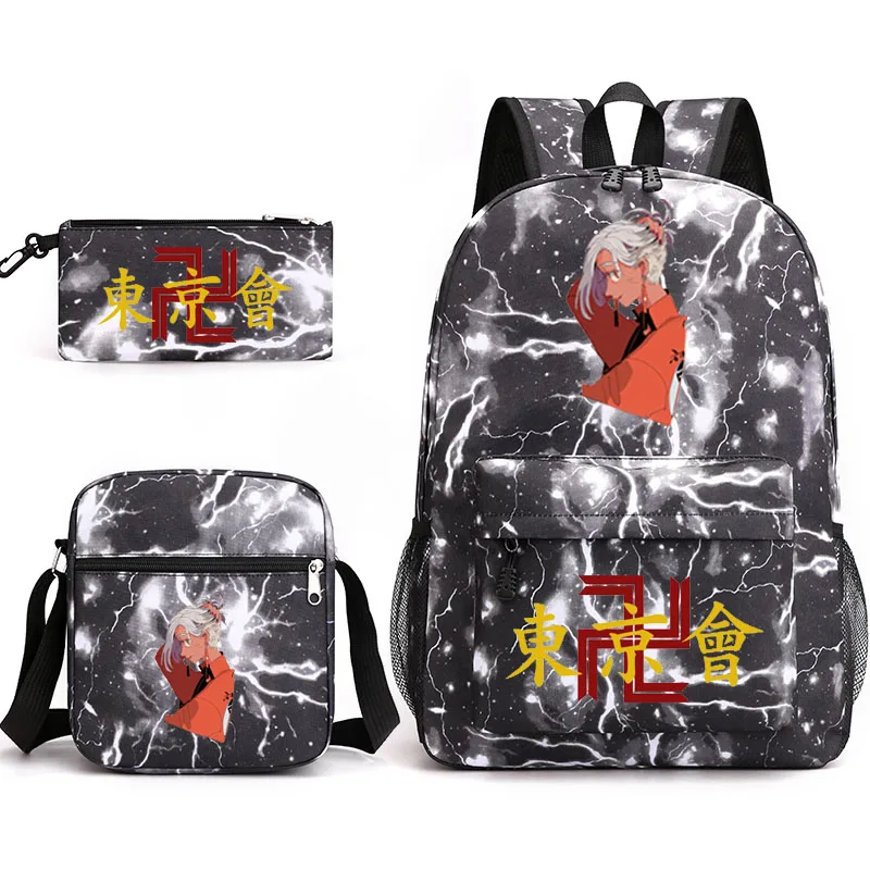 tokyo revengers printed anime backpack teen bag men's laptop bag canvas school bag boys and girls 3 pieces/set of casual backpac