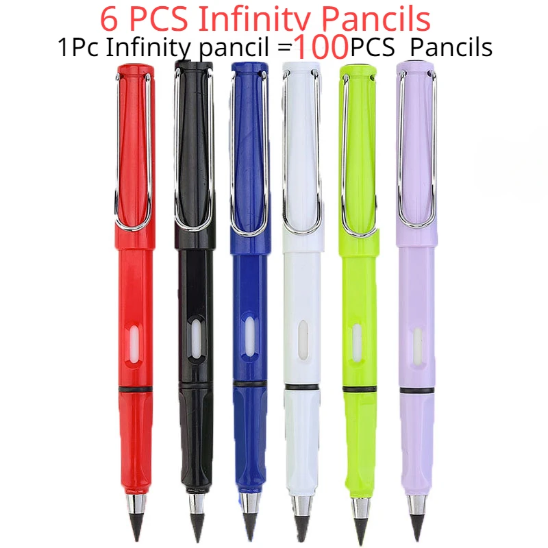 6 Pcs Unlimited Eternal Pencil No Ink Write Fountain Pen Infinity Pencil for Writing Art Sketch Painting Kids Kawaii Stationery