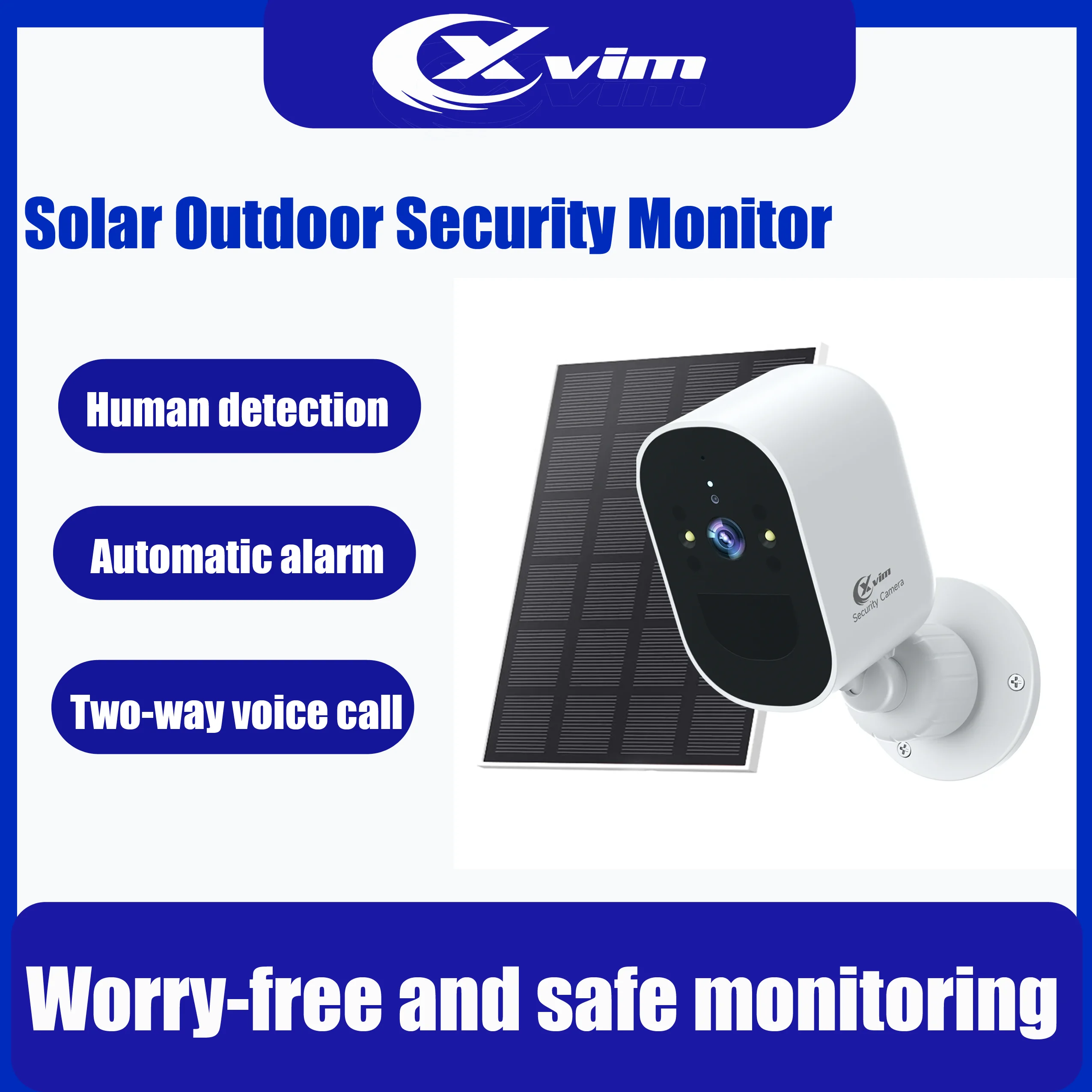 XVIM Outdoor Solar-powered Monitors, Two-way Voice Automatic Alarm Cameras, High-definition Night Vision Waterproof Mini Cameras