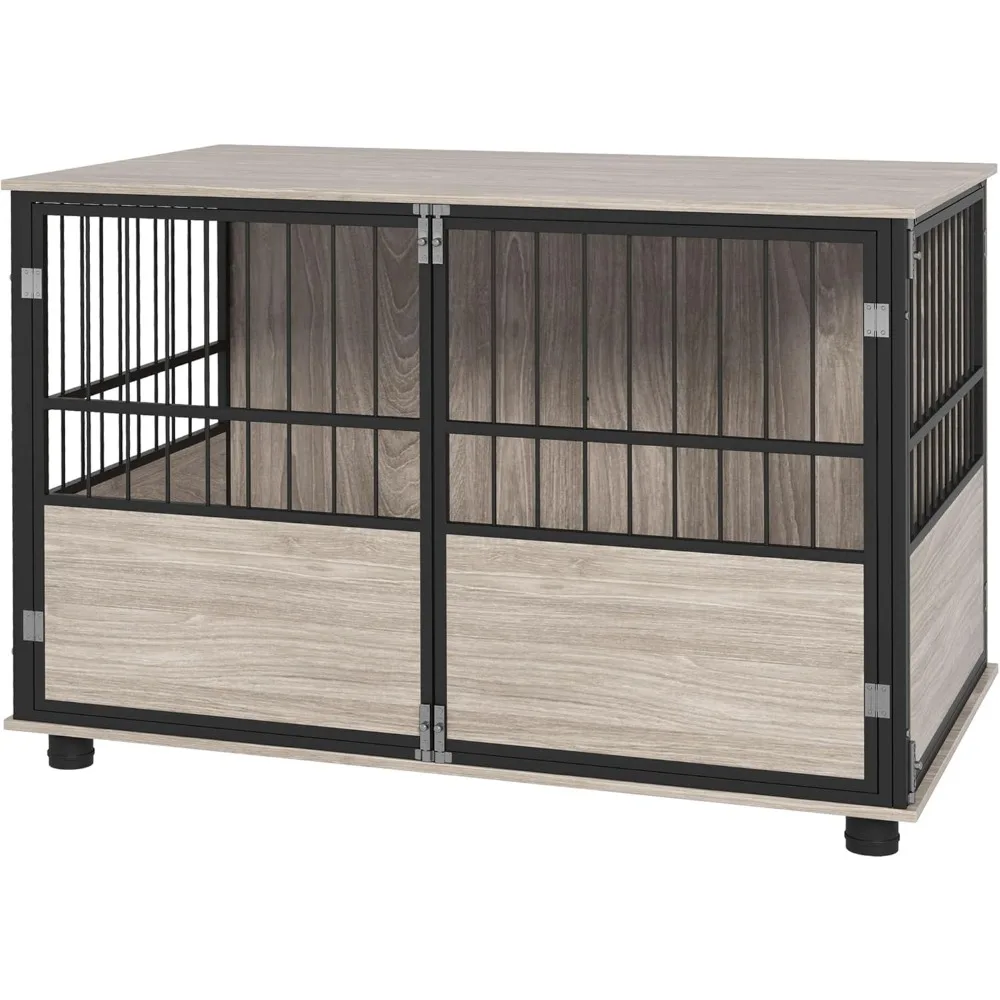 

39.5 Dog Crate Furniture End Table, Wooden Dog Kennel Indoor Pet House with 3 Doors, for Small to Large Dogs