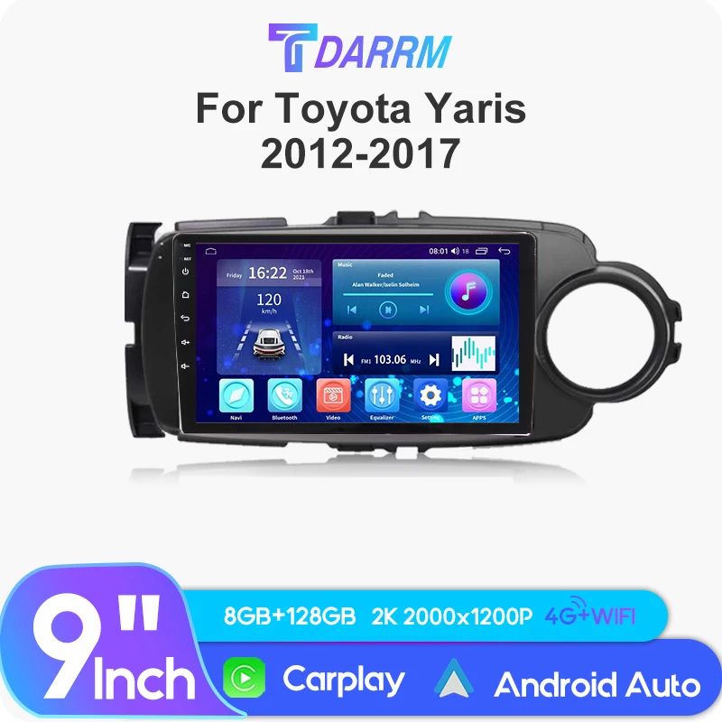 

9" Car AutoRadio Multimedia Android13 For Toyota Yaris 2012-2017 Carplay Wireless 4G+WIFI Navigation GPS Car Raido Video Player