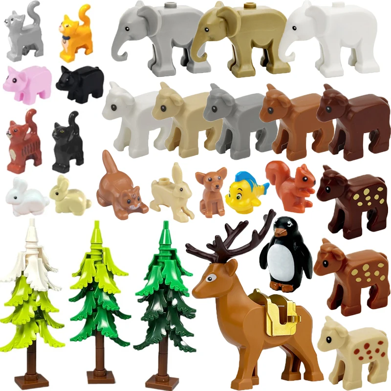 City Animal Zoo Farm MOC Building Block Pig Chicken Sheep Crocodiles Panda Dolphin Elephant Gorilla Fruit Eagle Bricks Toys A31