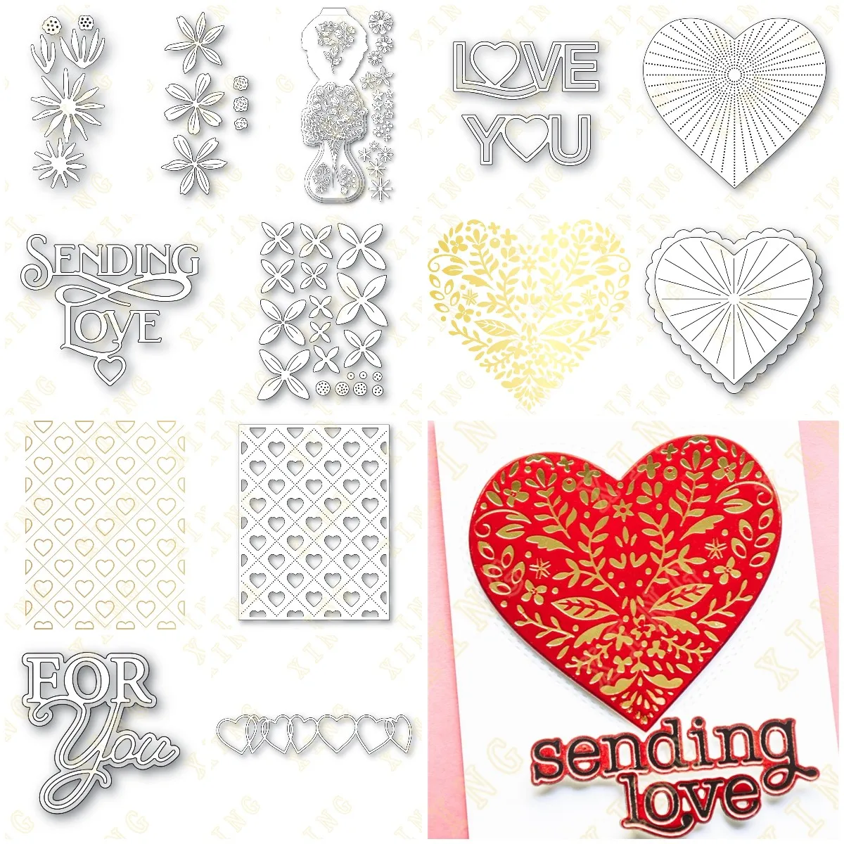 

Valentine's Day Sending Love Flowers Metal Cutting Dies Stencil Hot Foil Scrapbook Diary Decoration Stencil Embossing Template